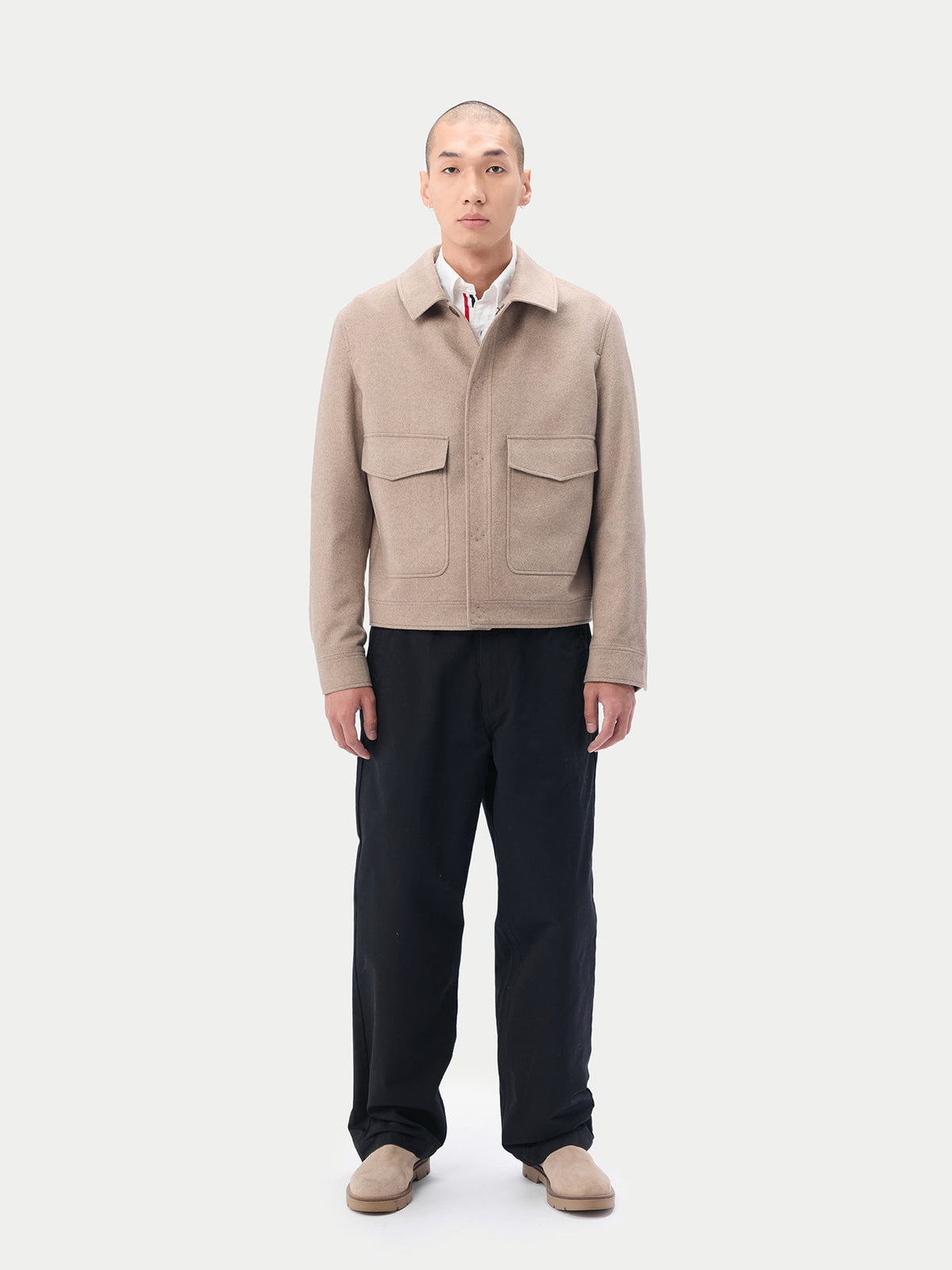 Natural Color Snap Front Cashmere Jacket — Taupe