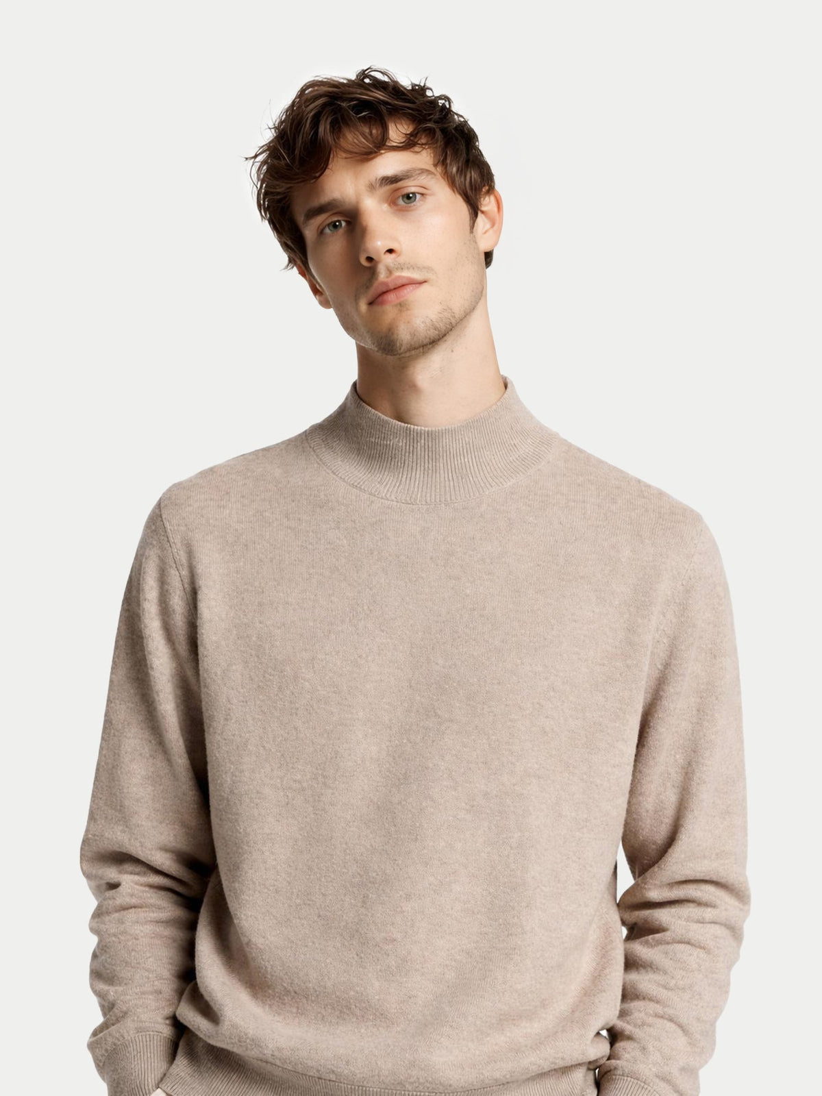Timeless Mock Neck Cashmere Sweater — Taupe