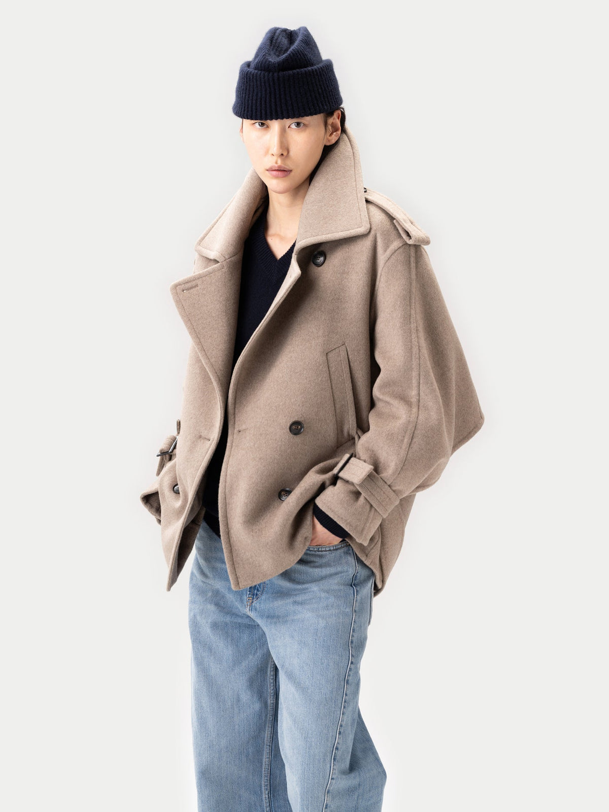 Trench-style Cashmere Peacoat — Taupe
