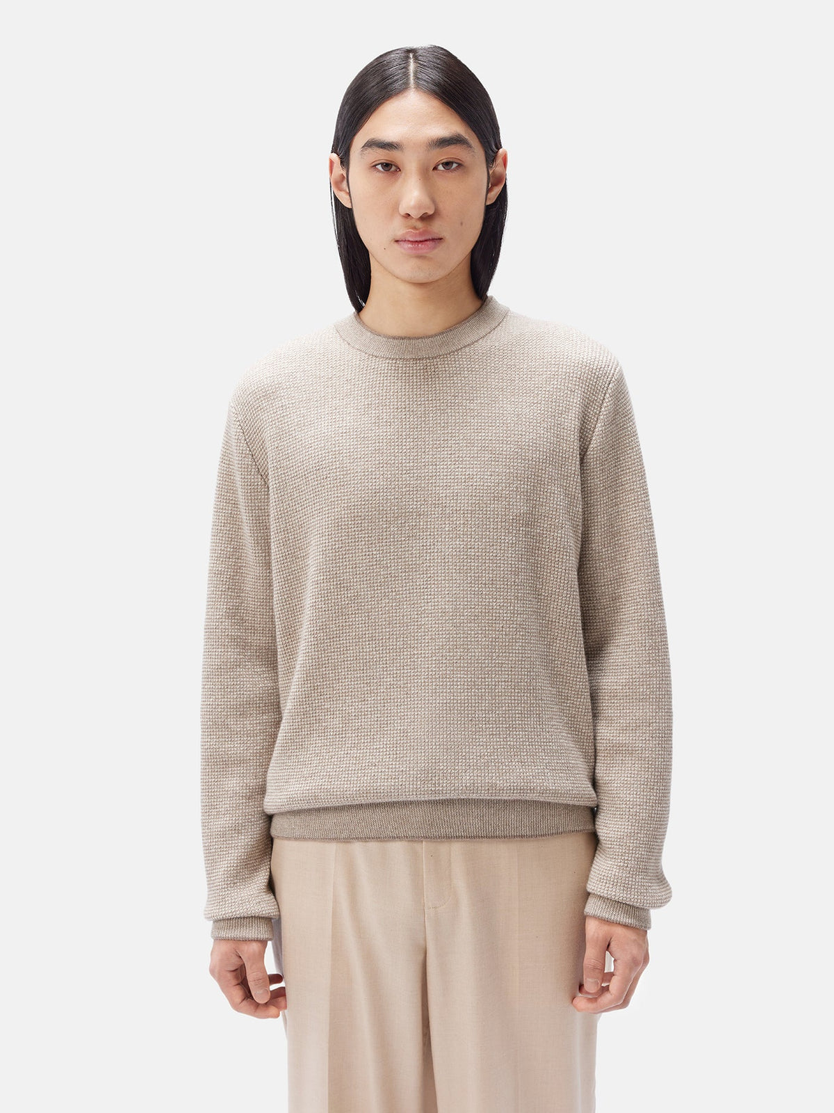 Men's Natural Color Cashmere Crewneck Sweater — Taupe