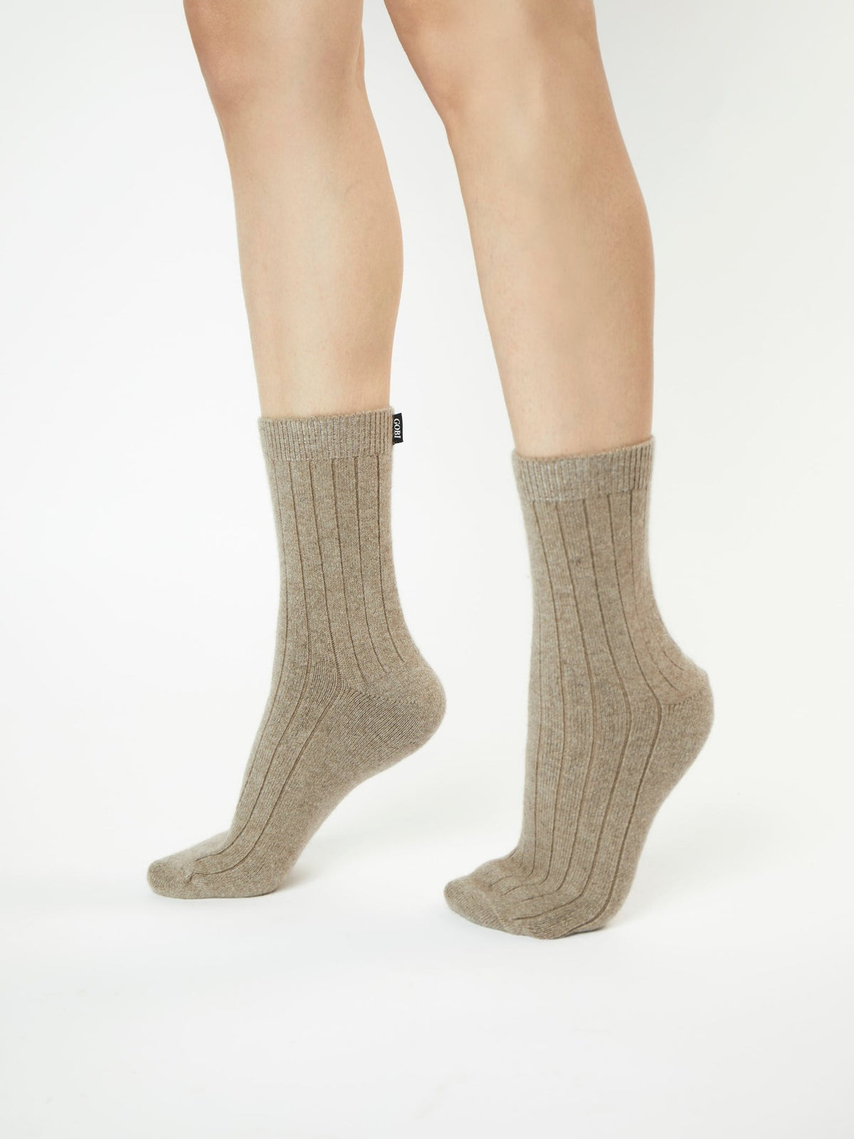 Unisex Cashmere Trim Knit Bed Socks — Taupe