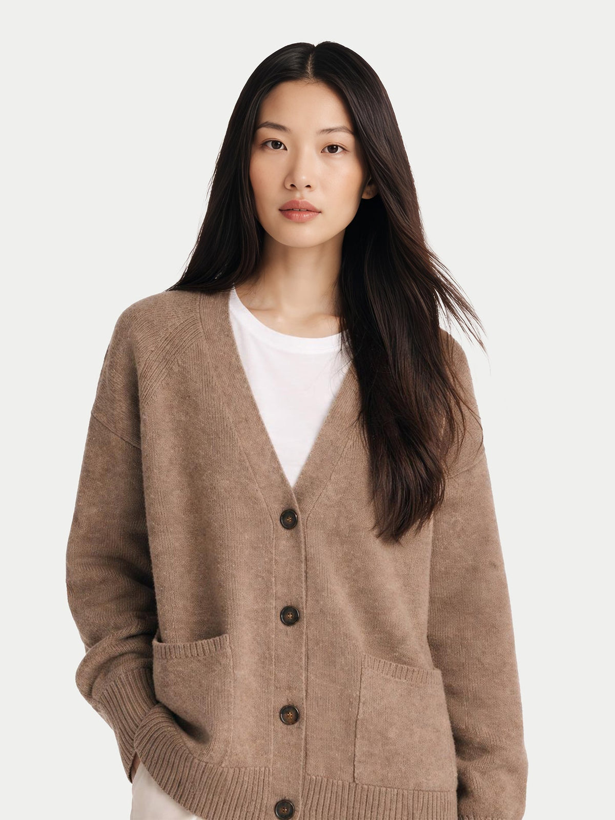 Relaxed-fit Cashmere Cardigan — Taupe