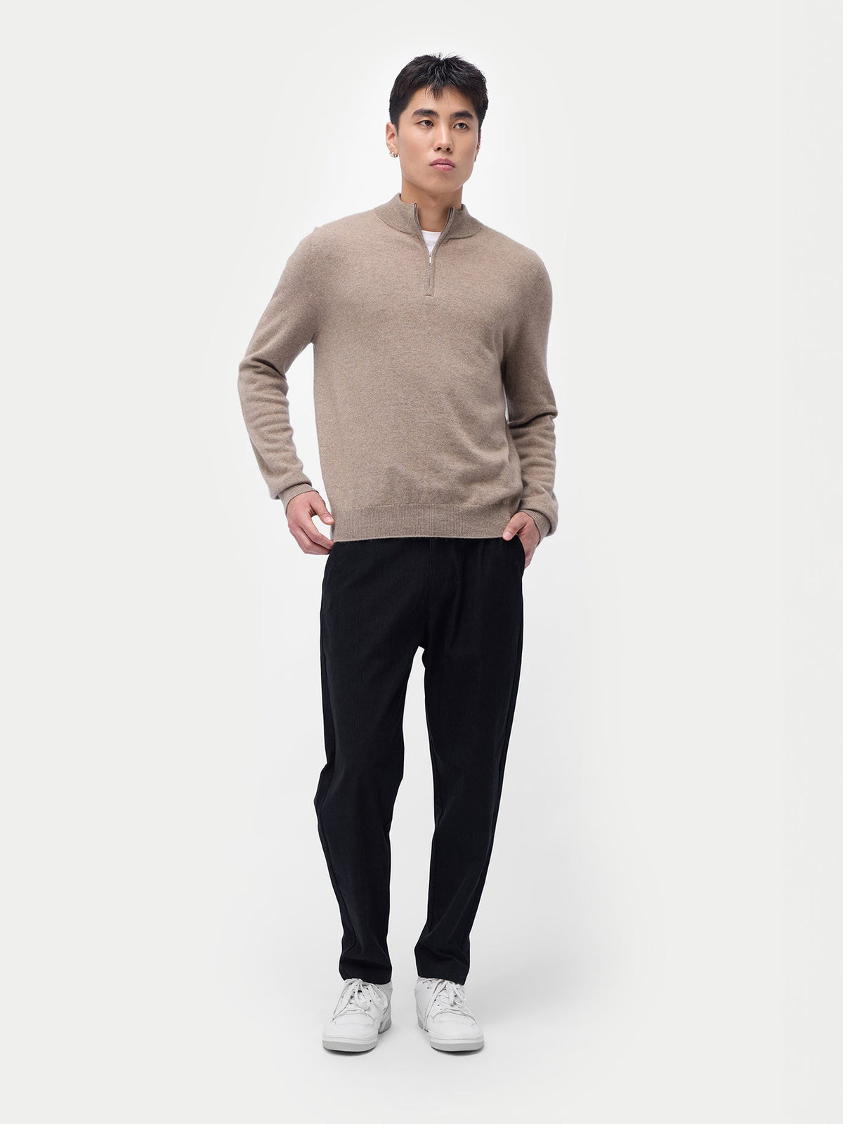 Essential Half-zip Cashmere Sweater — Taupe