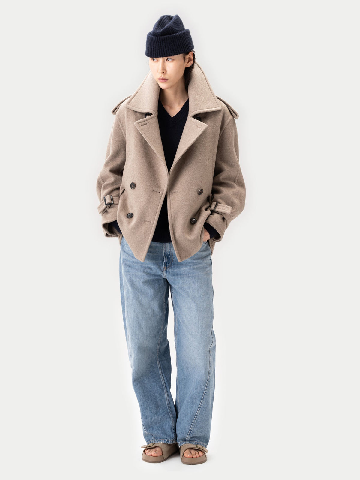 Trench-style Cashmere Peacoat — Taupe