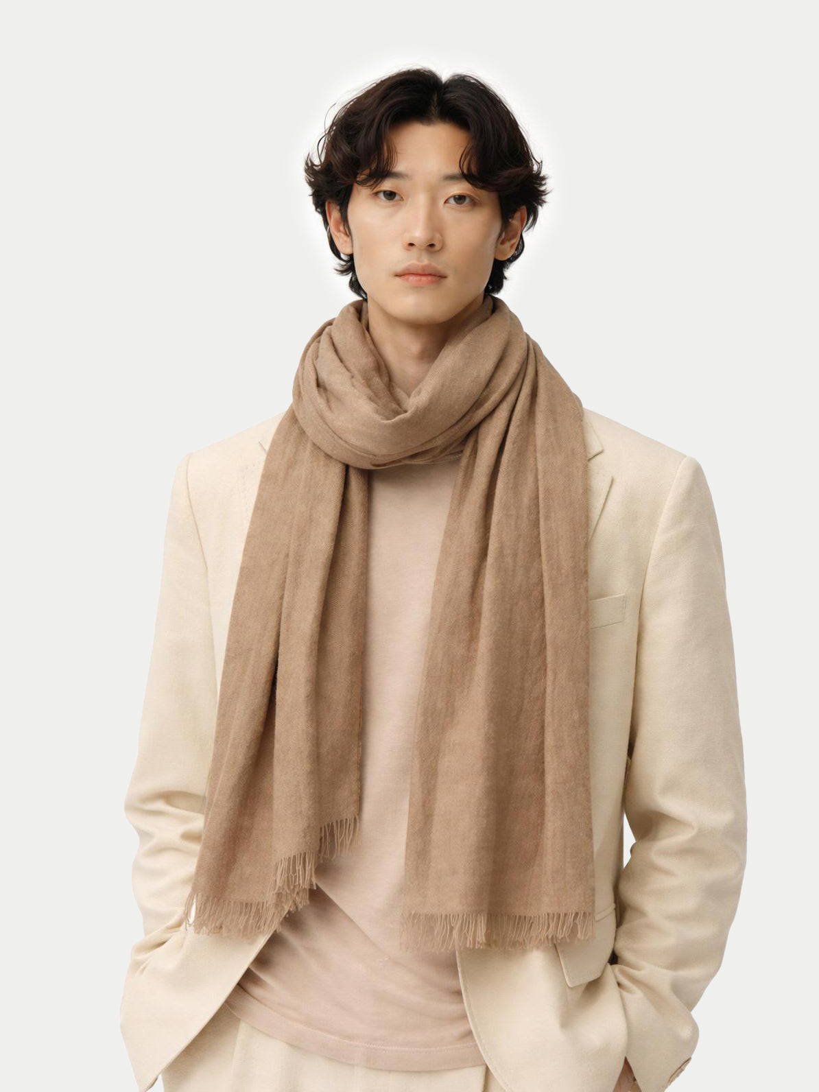Lightweight Cashmere Woven Scarf — Taupe