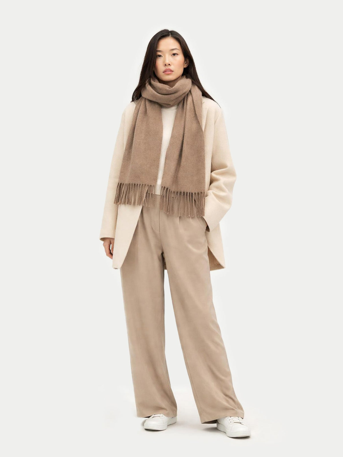 Cashmere Fringed Scarf — Taupe