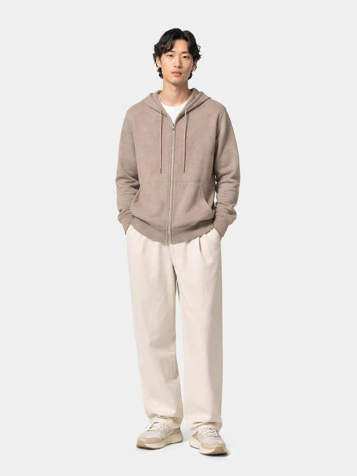 Men's Zip-up Cashmere Hoodie — Taupe