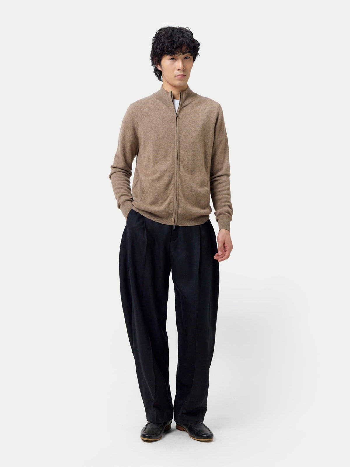 Essential Full-zip Cashmere Cardigan — Taupe