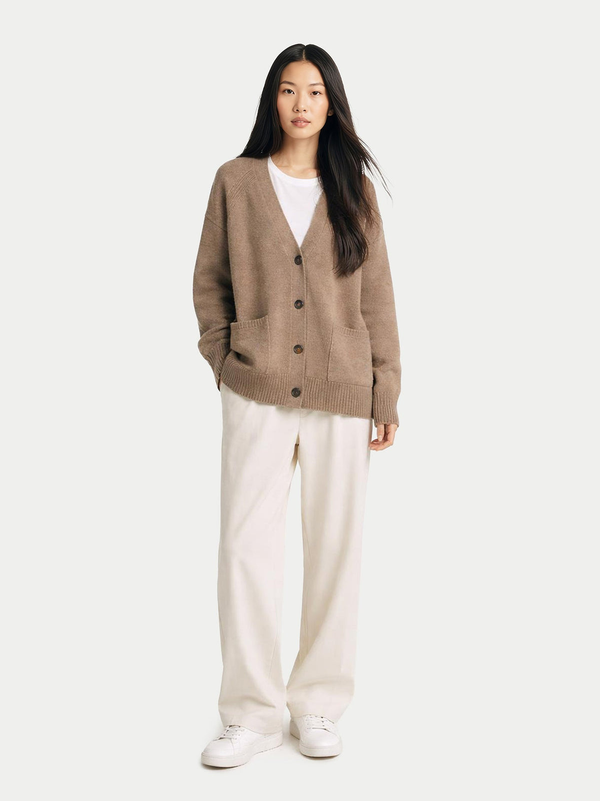 Relaxed-fit Cashmere Cardigan — Taupe