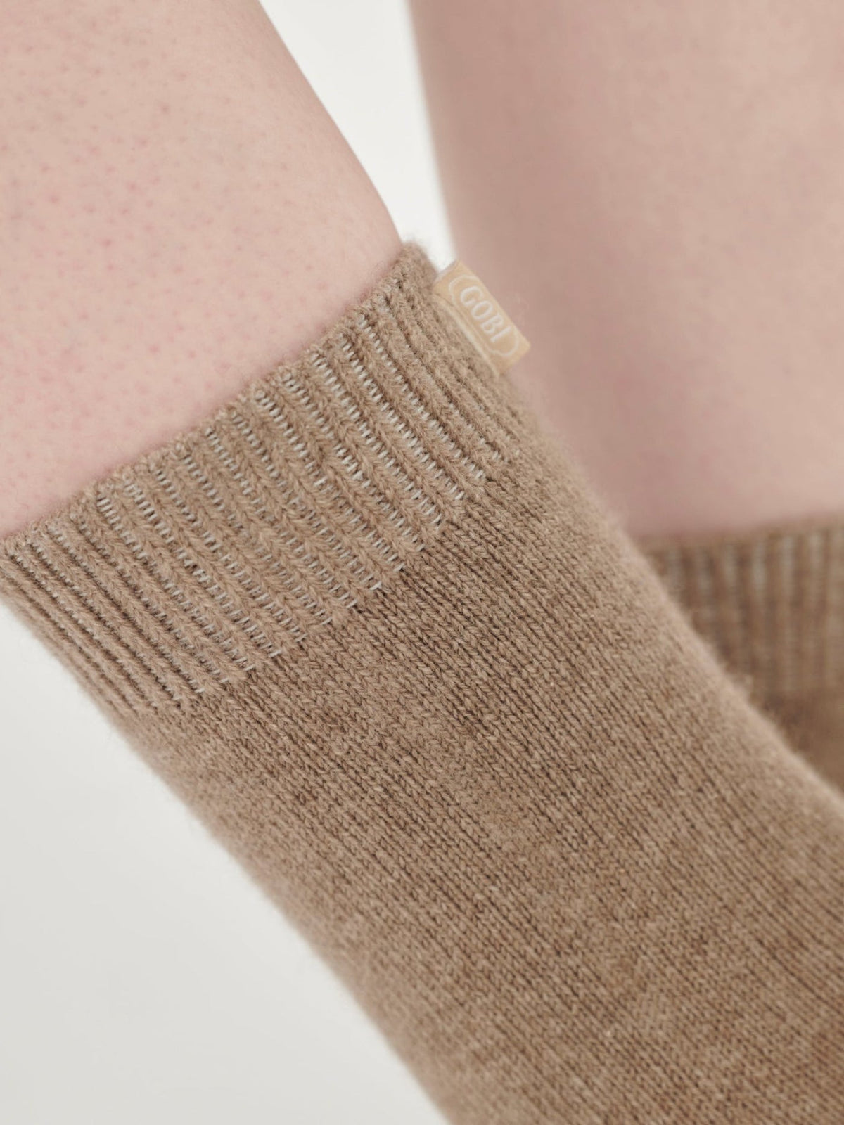 Unisex Cashmere Rib Knit Bed Socks — Taupe