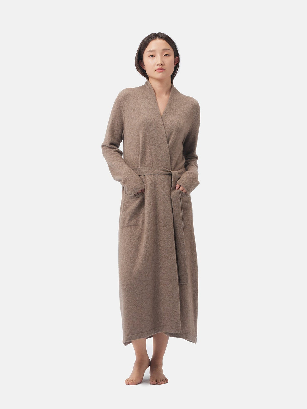 Natural Color Long Cashmere Robe — Taupe