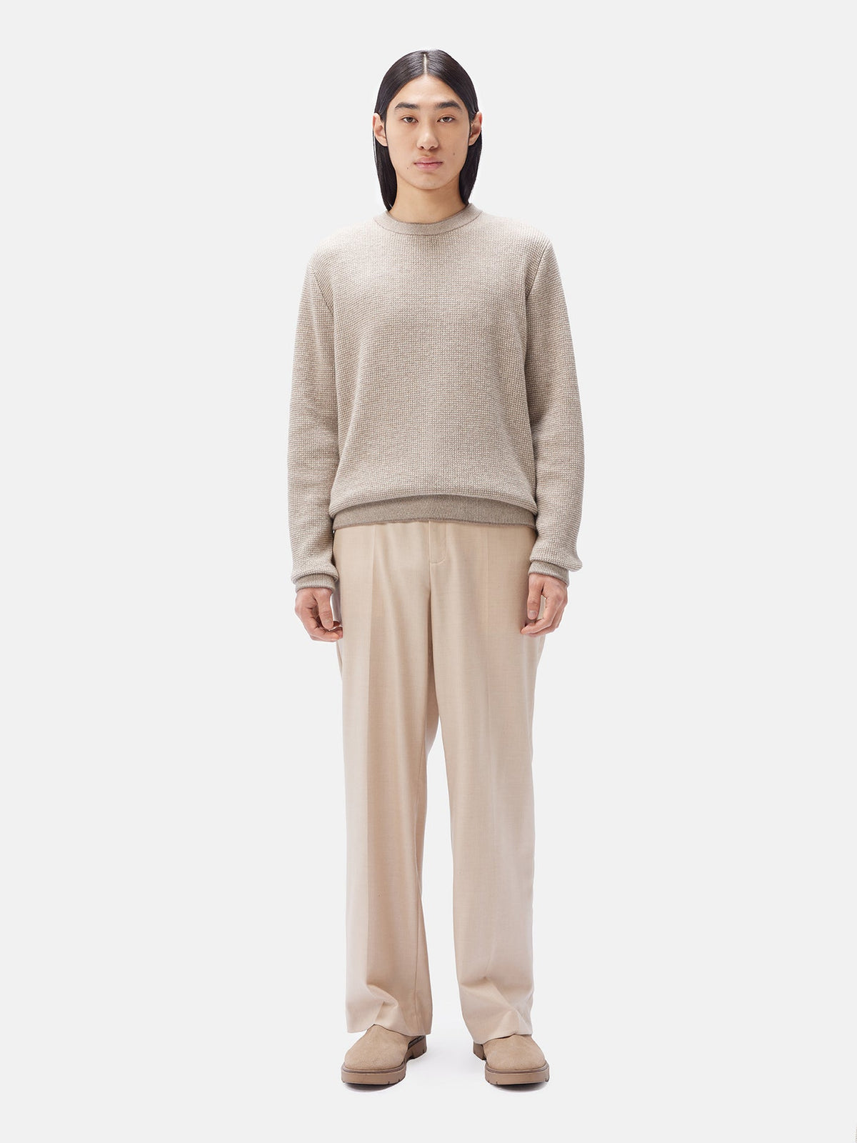 Men's Natural Color Cashmere Crewneck Sweater — Taupe