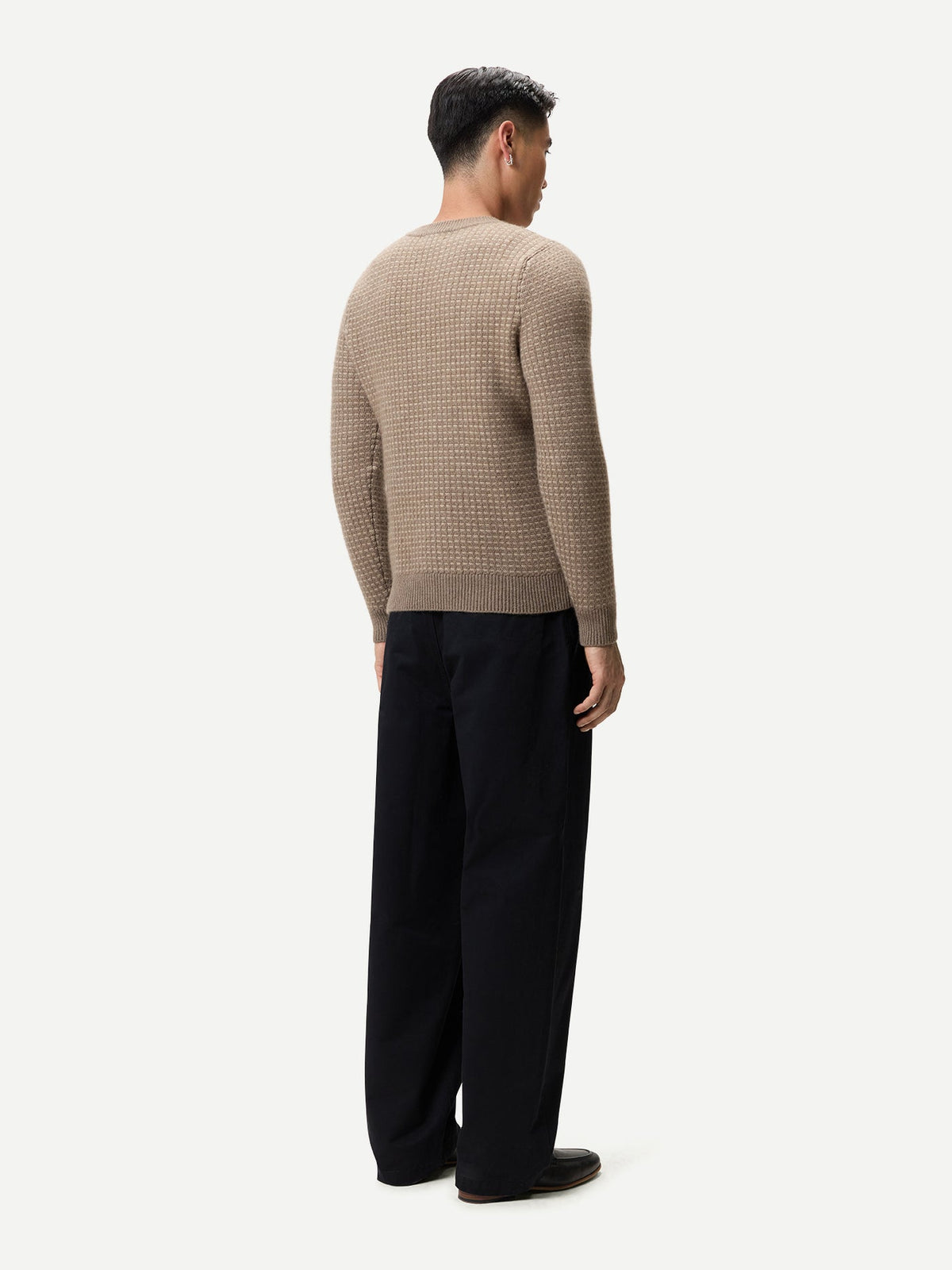 Men's Natural Color Cashmere Waffle Knit Sweater — Taupe