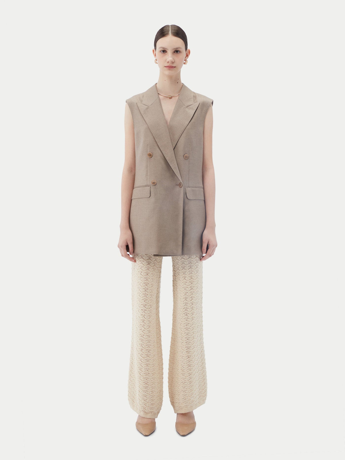 Natural Color Cashmere Double-breasted Vest — Taupe