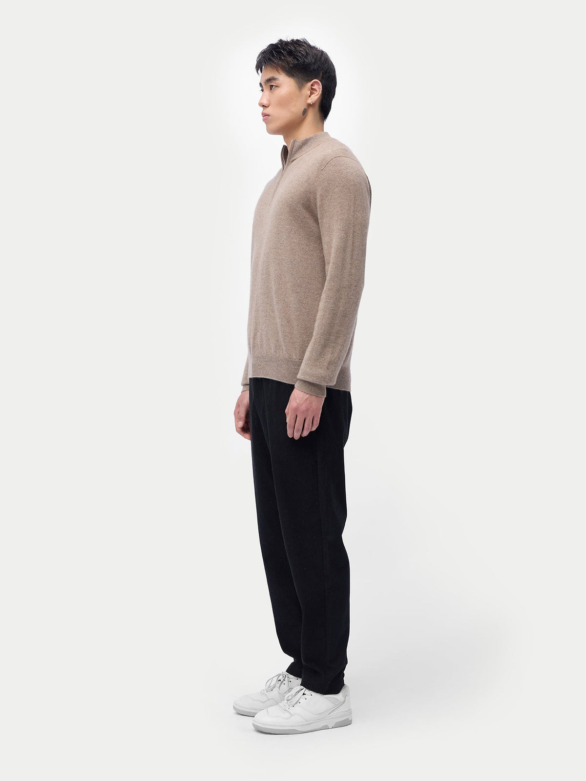Essential Half-zip Cashmere Sweater — Taupe
