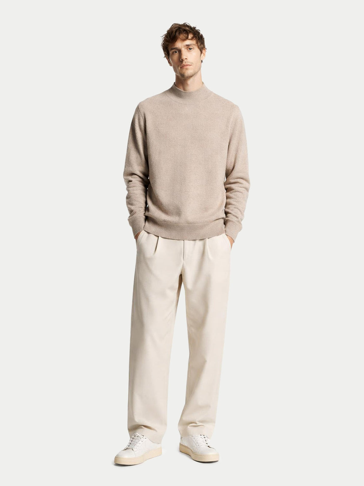 Timeless Mock Neck Cashmere Sweater — Taupe