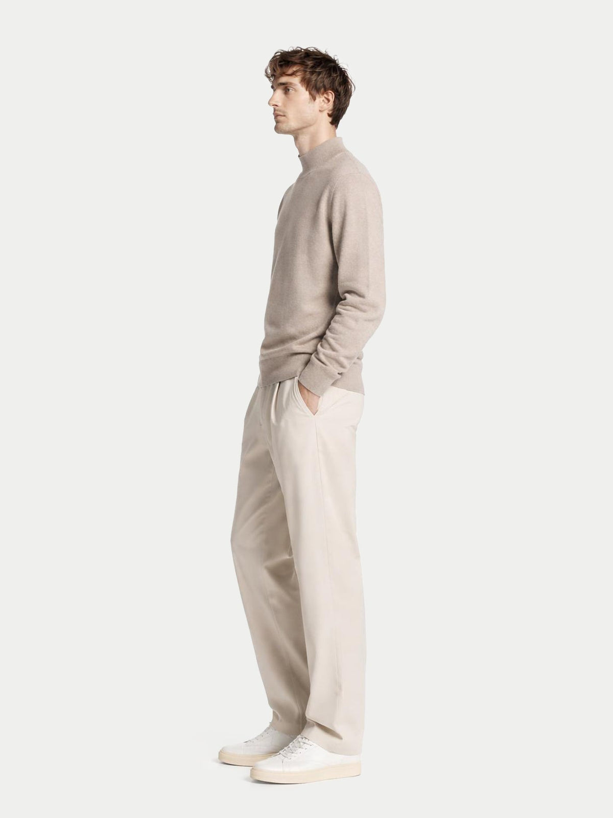 Timeless Mock Neck Cashmere Sweater — Taupe