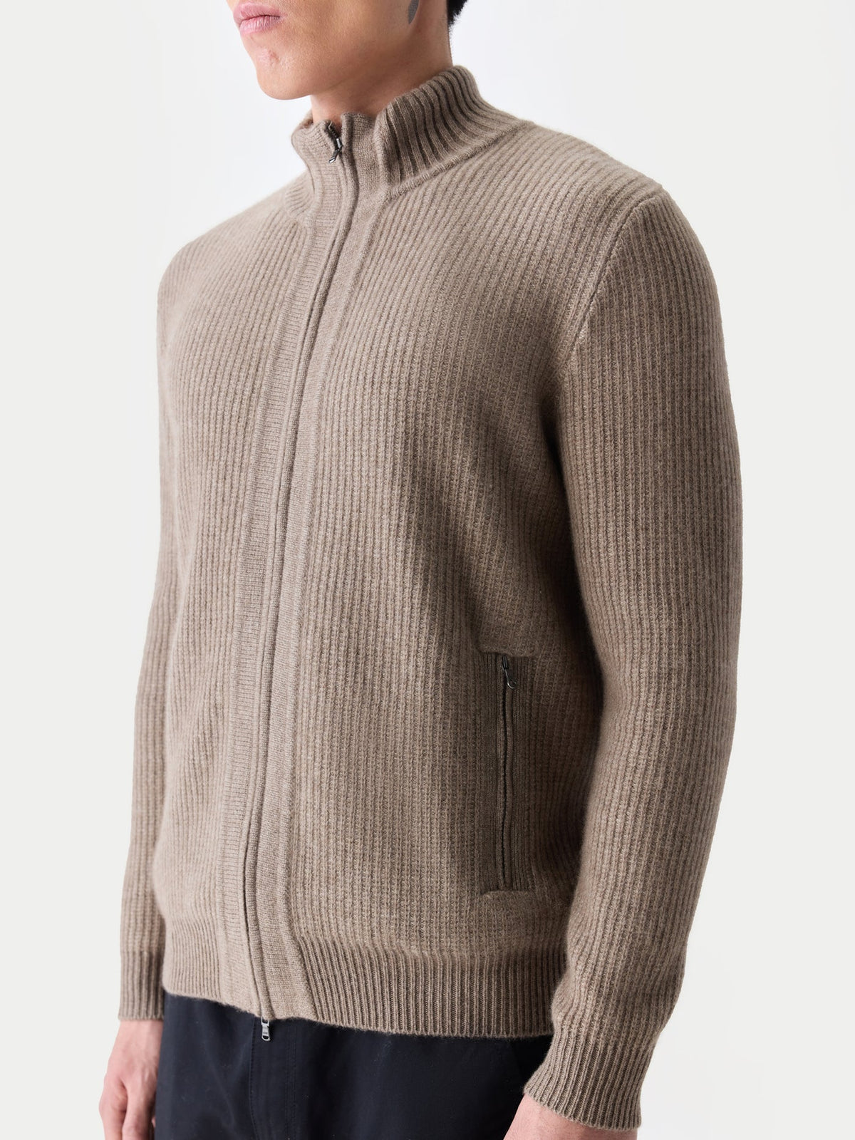Men's Twо-tone Full-zip Cashmere Cardigan — Taupe