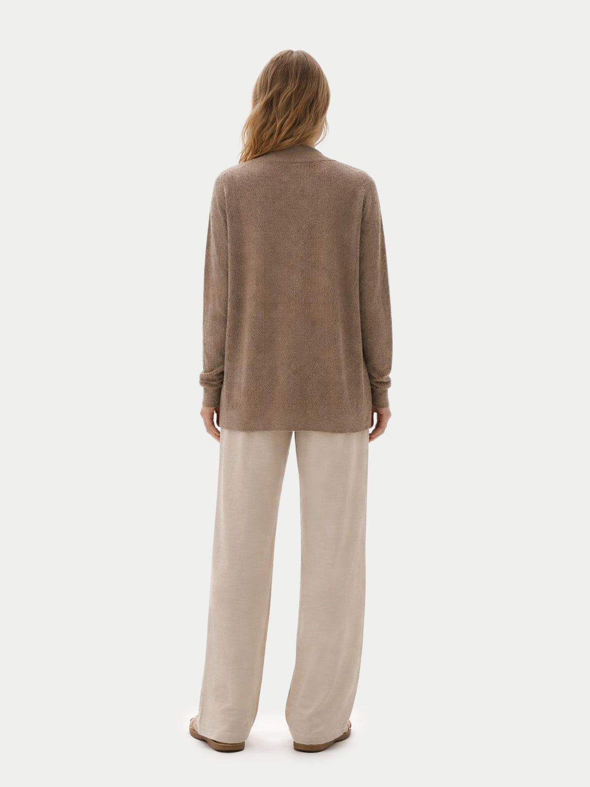 Ajour Knit Open-front Cashmere Cardigan — Taupe