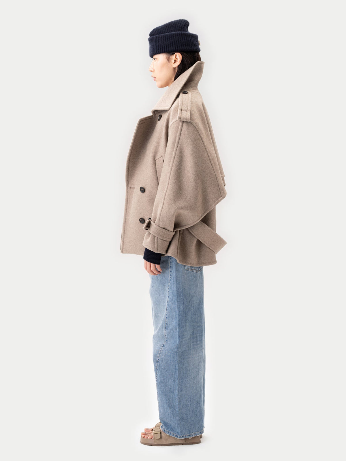 Trench-style Cashmere Peacoat — Taupe