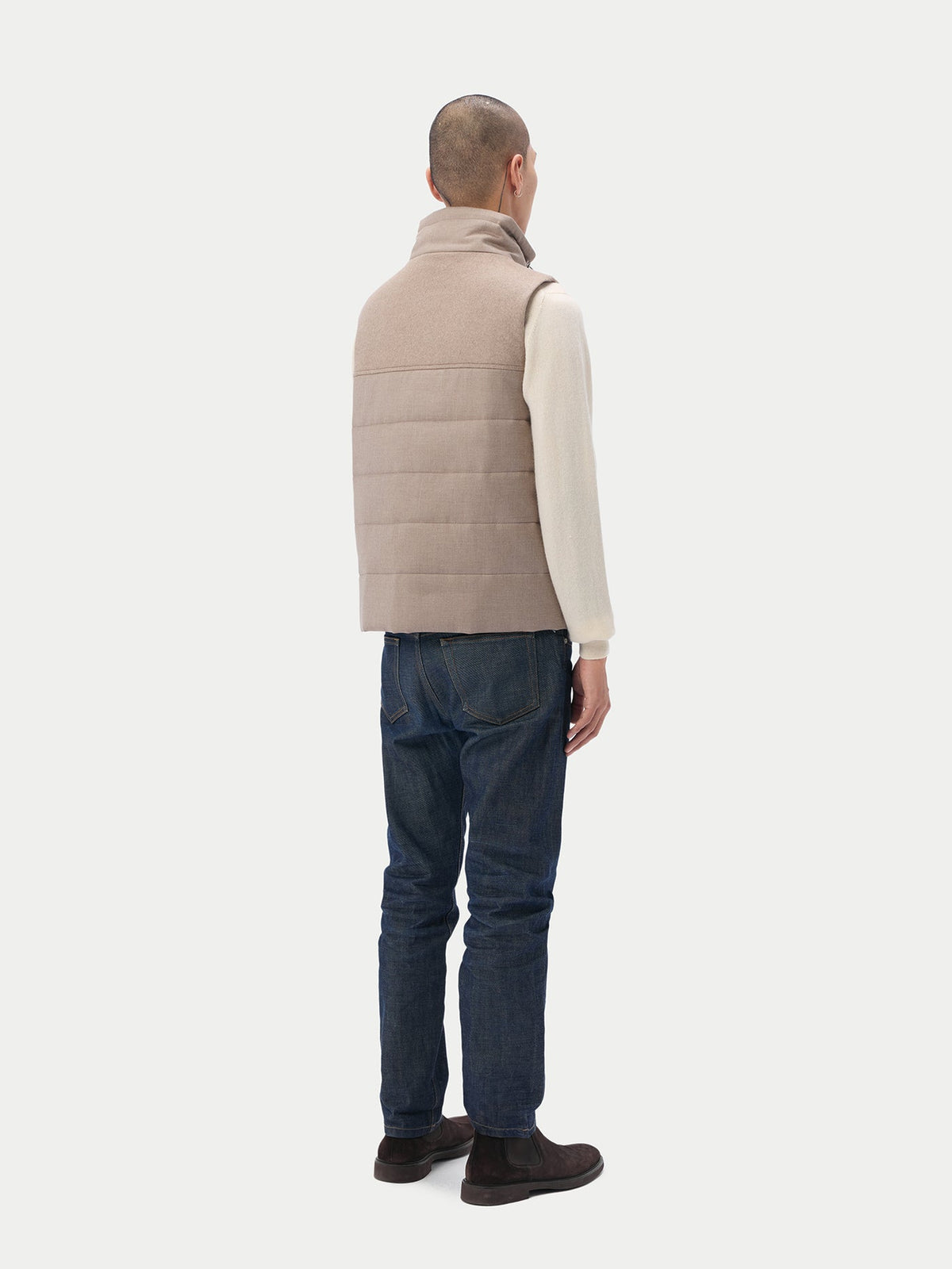 Natural Color Drawstring Collar Cashmere Vest — Taupe