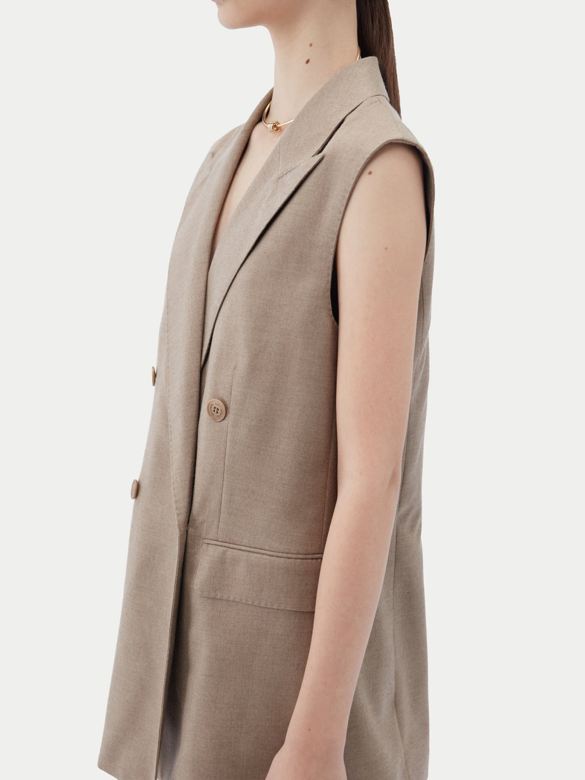 Natural Color Cashmere Double-breasted Vest — Taupe