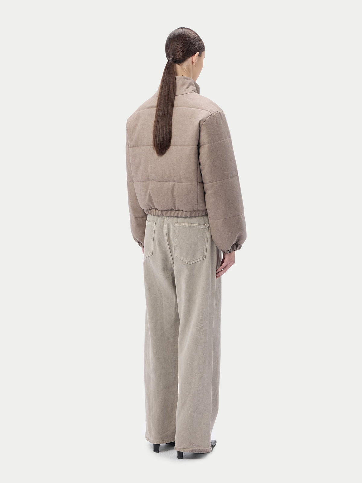 Natural Color Cropped High-neck Cashmere Jacket — Taupe