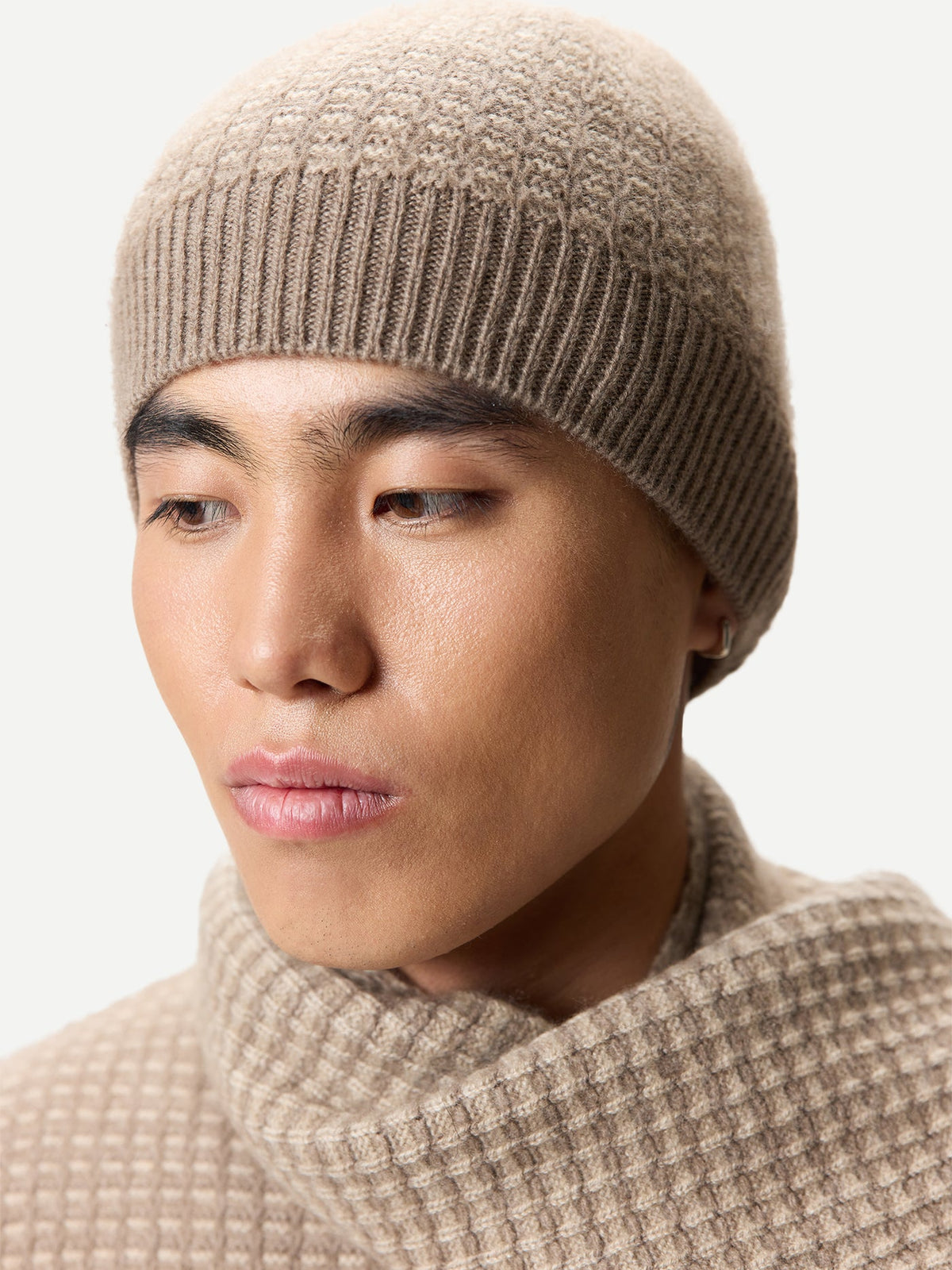 Waffle Knit Cashmere Hat — Taupe