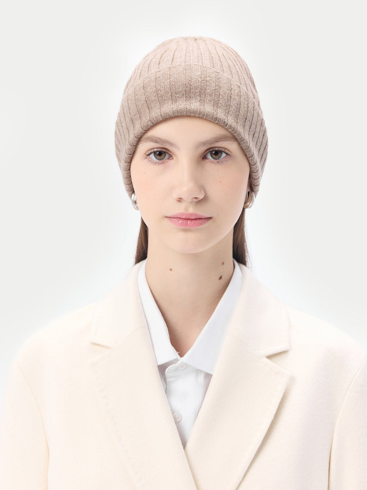 Cashmere Rib Knit Hat — Taupe
