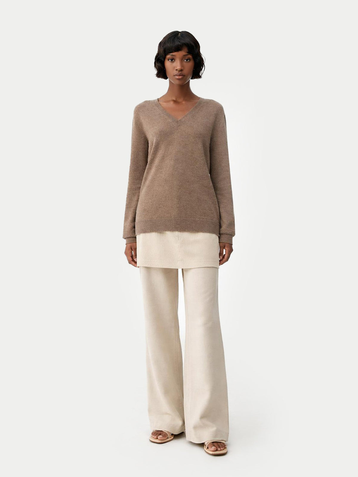 Essential Cashmere V-neck Sweater — Taupe