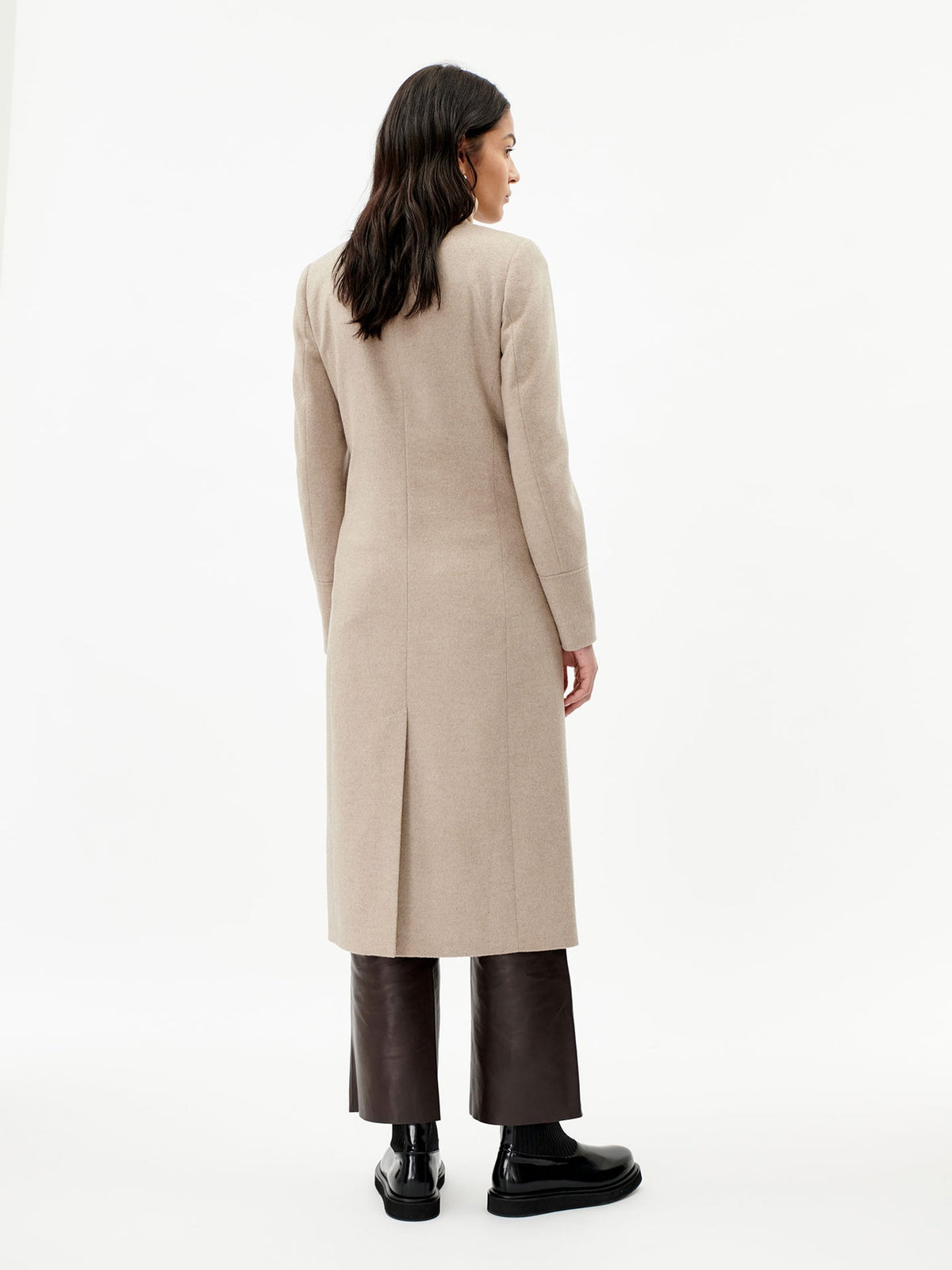 Cashmere Peak Lapel Long Coat — Taupe