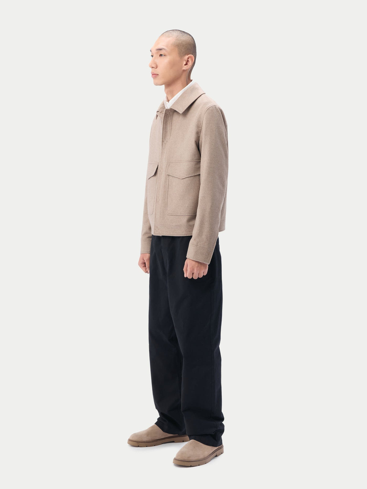 Natural Color Snap Front Cashmere Jacket — Taupe