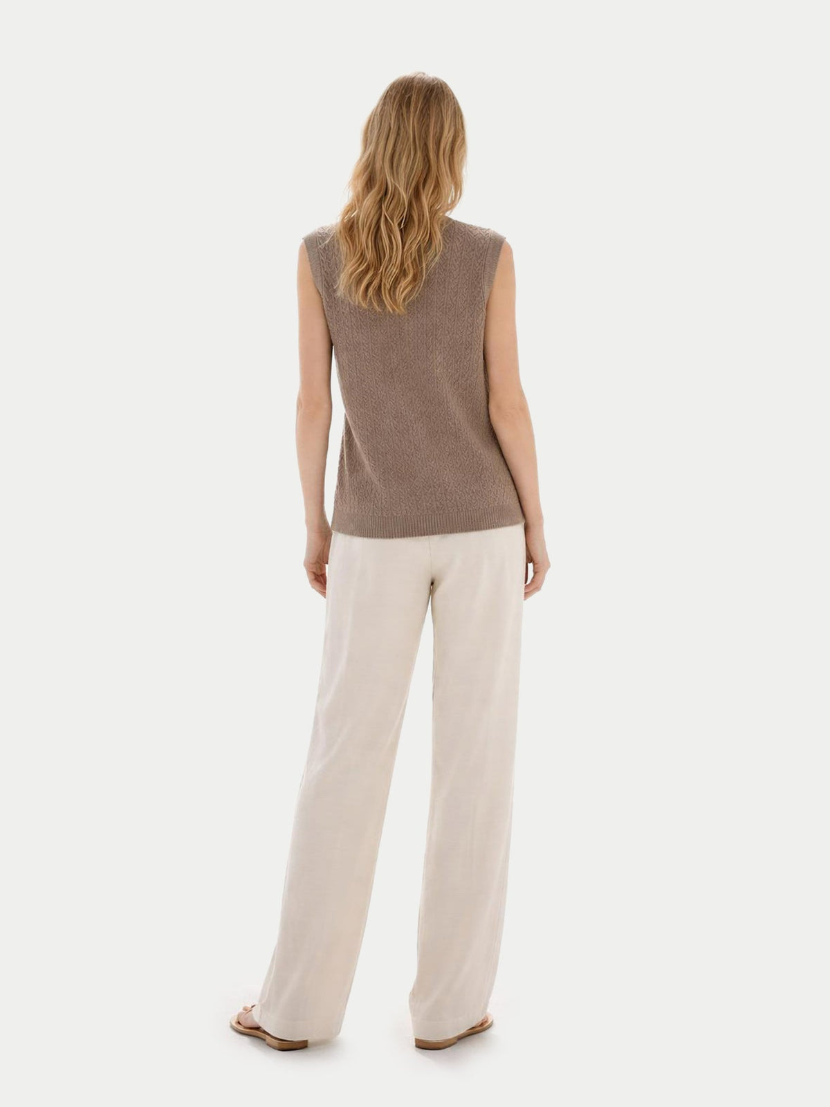 Ajour Knit Crewneck Cashmere Vest — Taupe