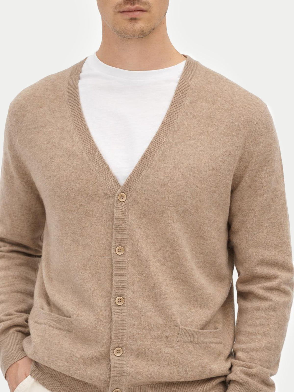 Essential Cashmere V-neck Cardigan — Taupe