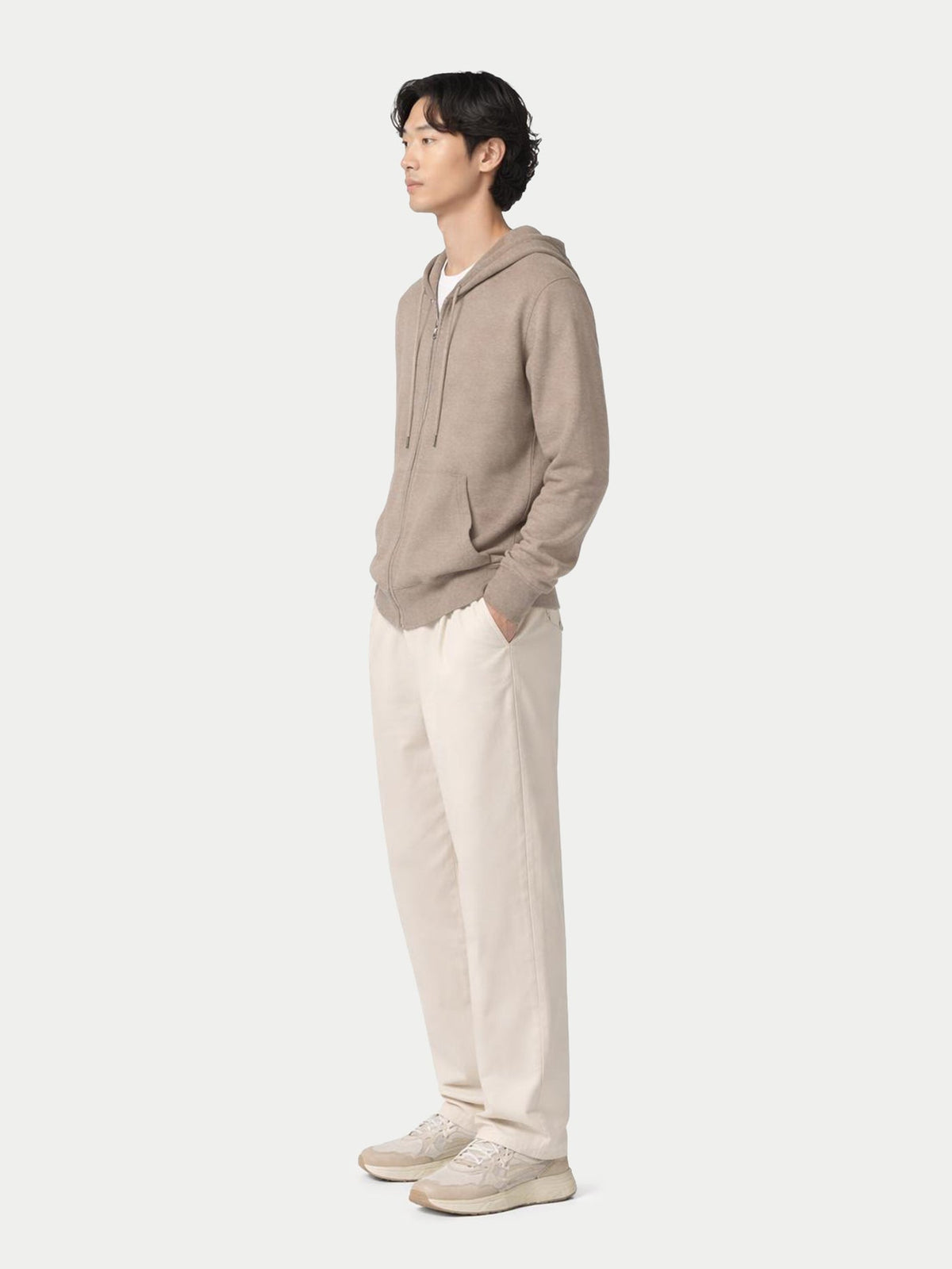 Men's Zip-up Cashmere Hoodie — Taupe