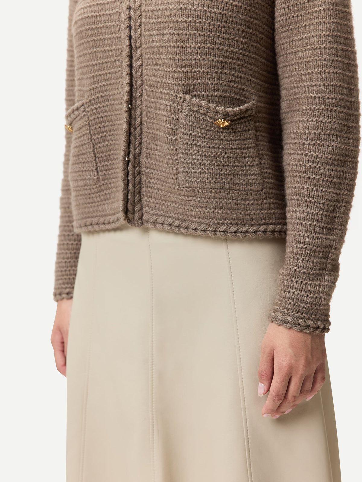 Textured Knit Cashmere Jacket-style Cardigan — Taupe