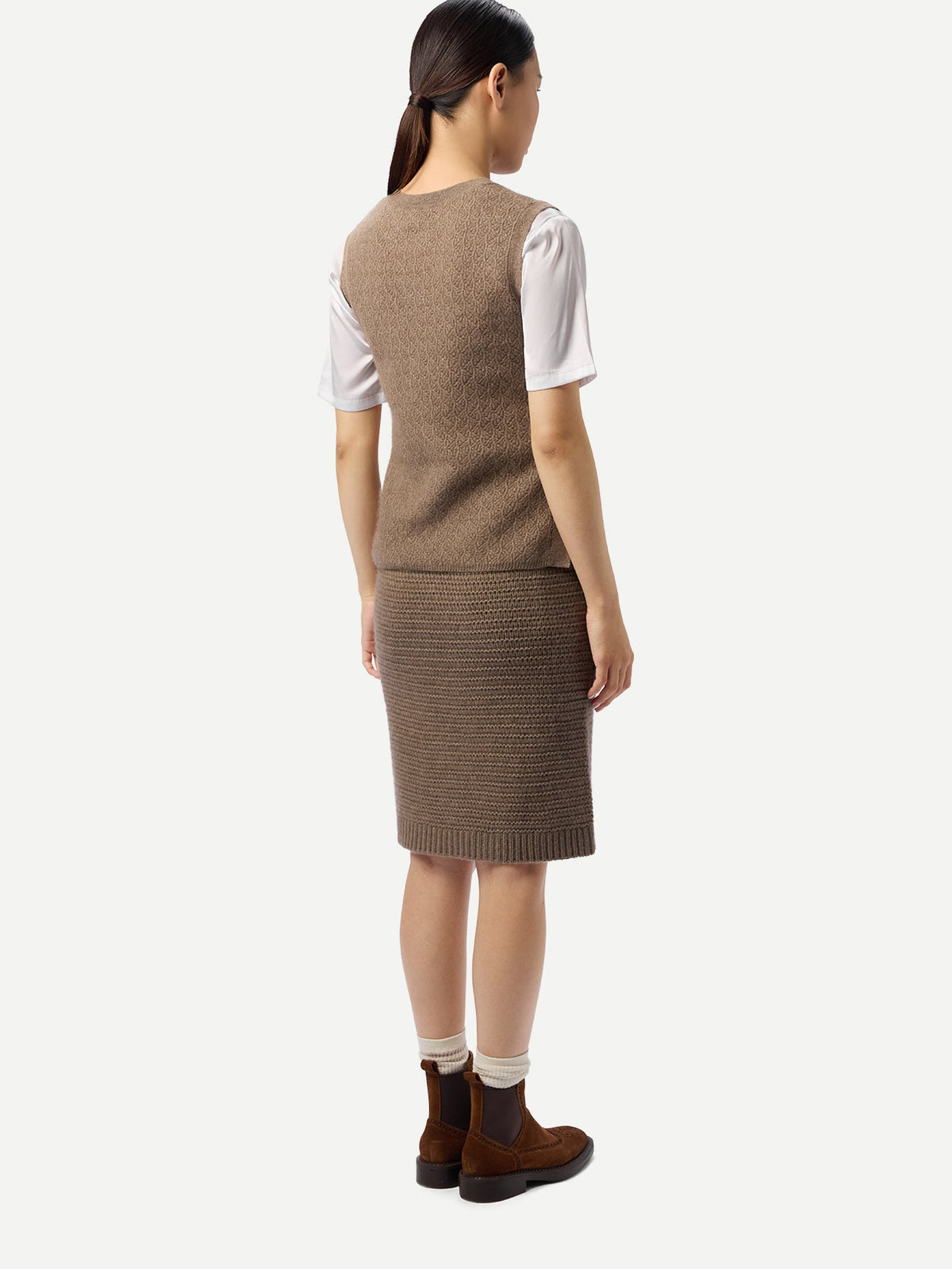 Natural Color Cashmere Sheath Skirt — Taupe