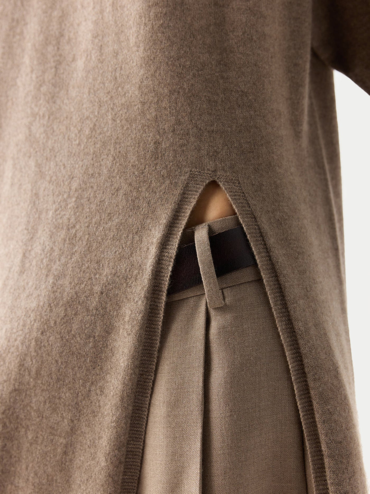 Cashmere Side-slit Maxi Dress — Taupe
