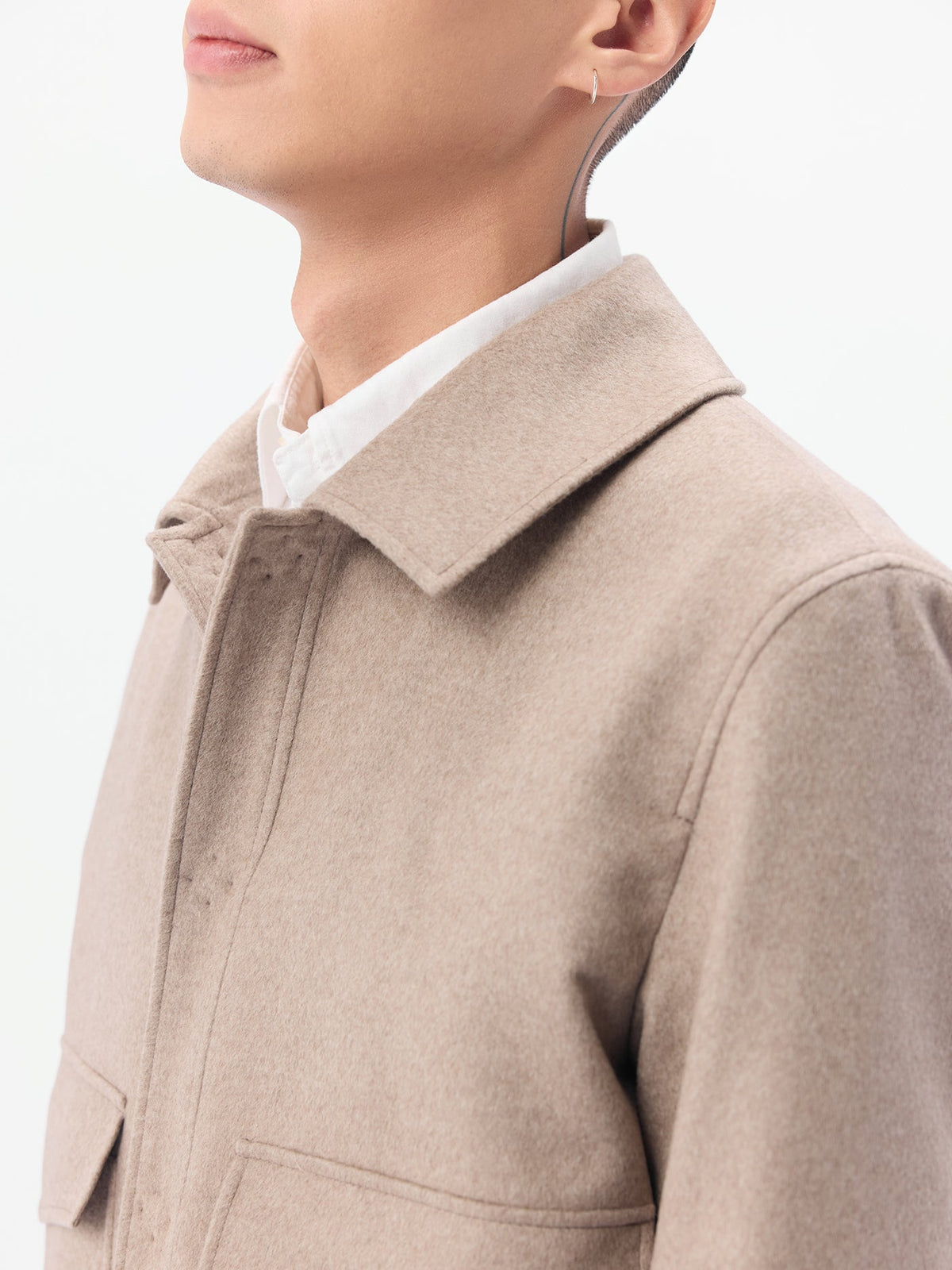 Natural Color Snap Front Cashmere Jacket — Taupe