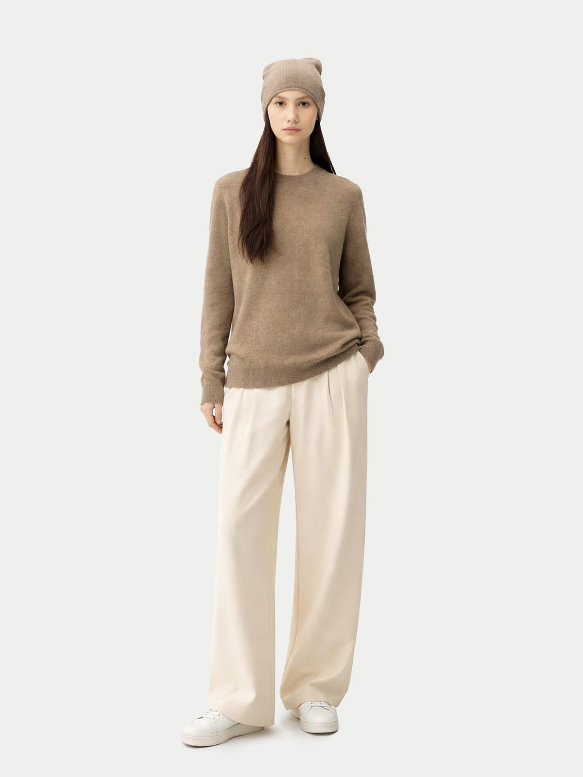 Cashmere Hat & Sweater Set — Taupe