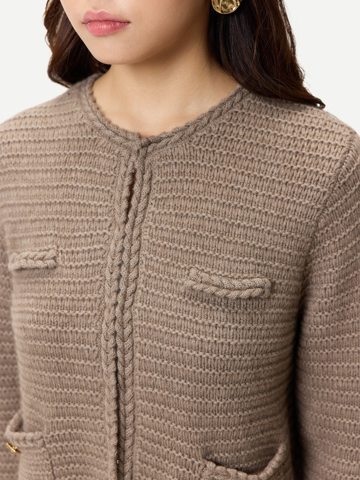 Textured Knit Cashmere Jacket-style Cardigan — Taupe