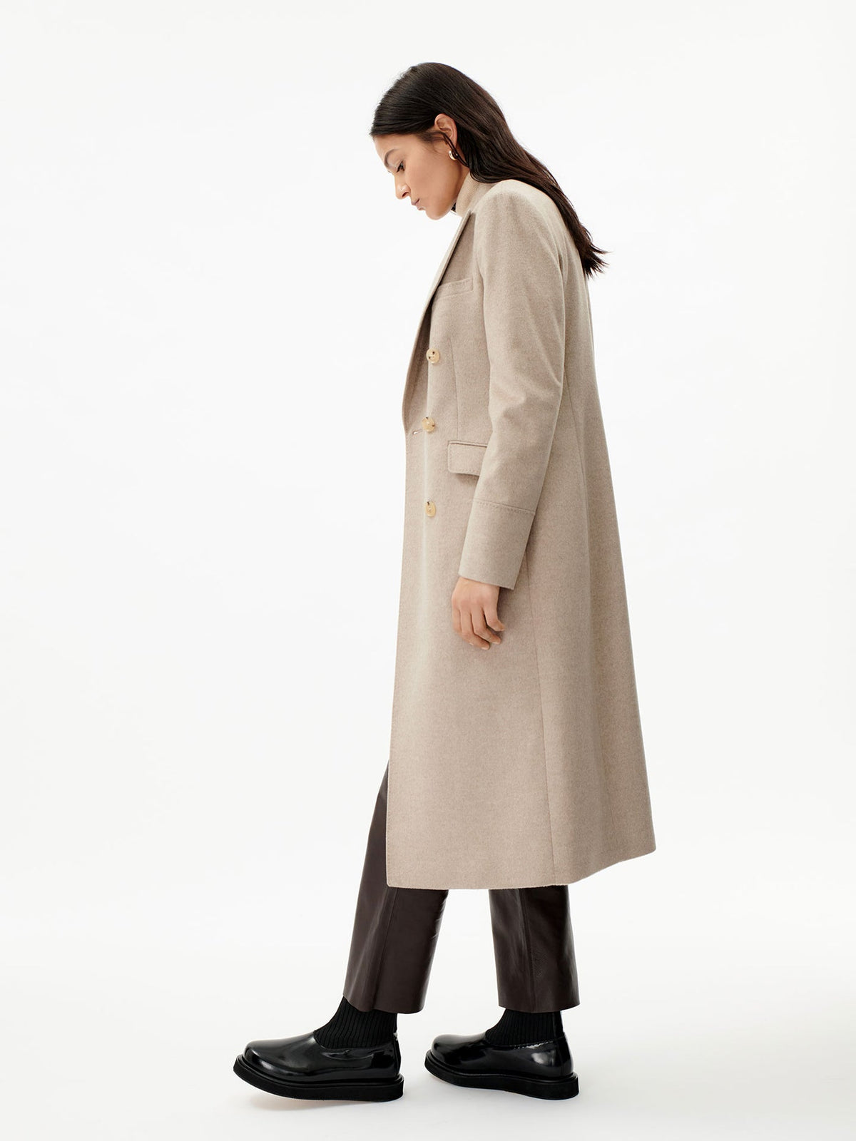 Cashmere Peak Lapel Long Coat — Taupe