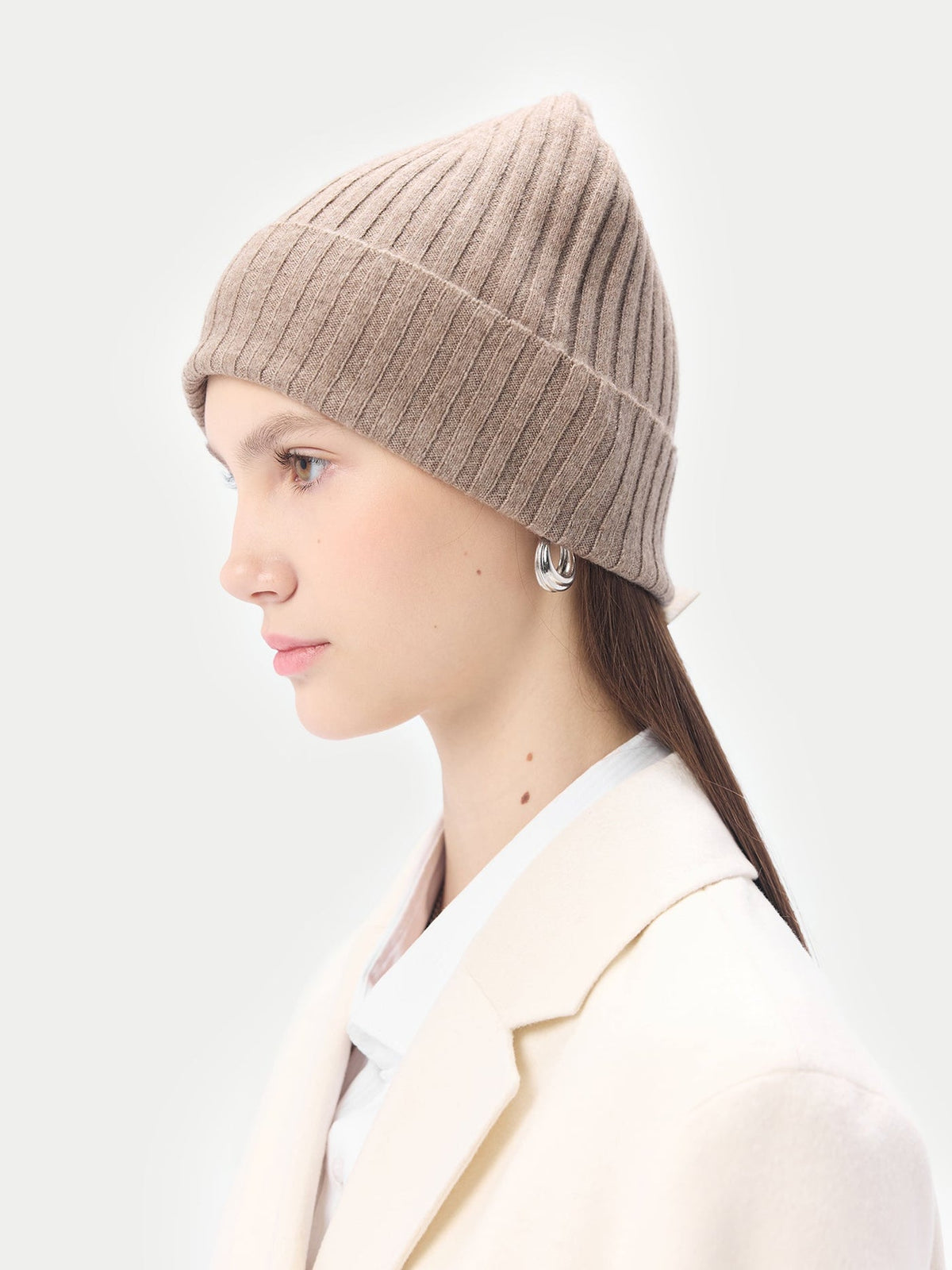 Cashmere Rib Knit Hat — Taupe