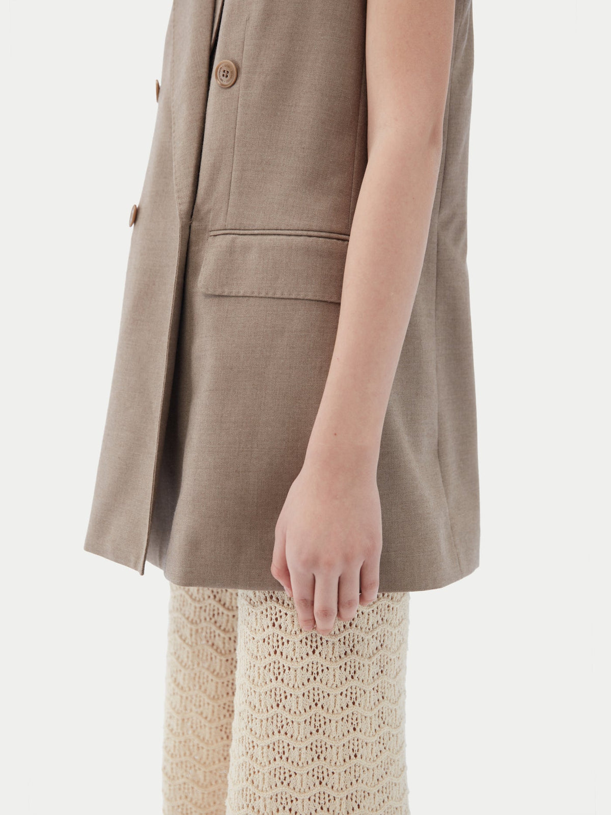 Natural Color Cashmere Double-breasted Vest — Taupe