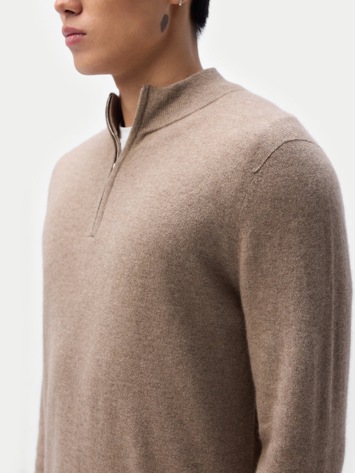 Essential Half-zip Cashmere Sweater — Taupe