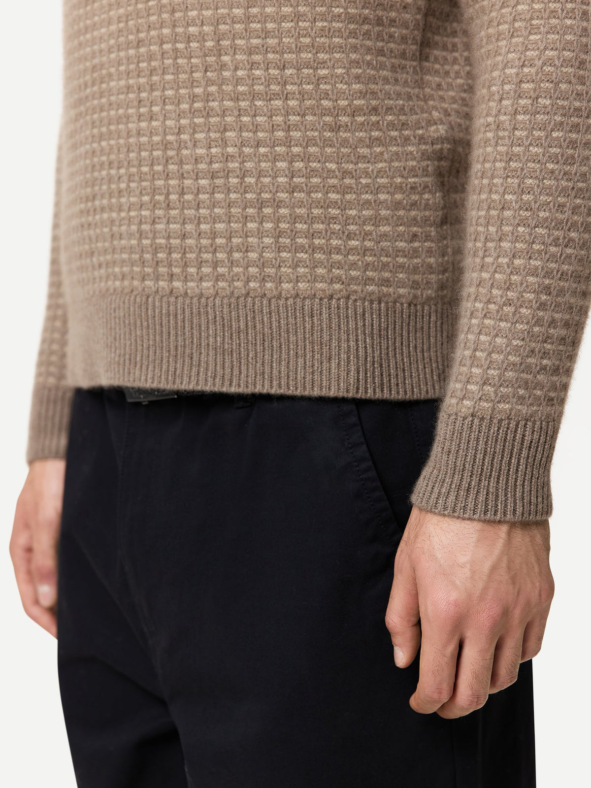 Men's Natural Color Cashmere Waffle Knit Sweater — Taupe