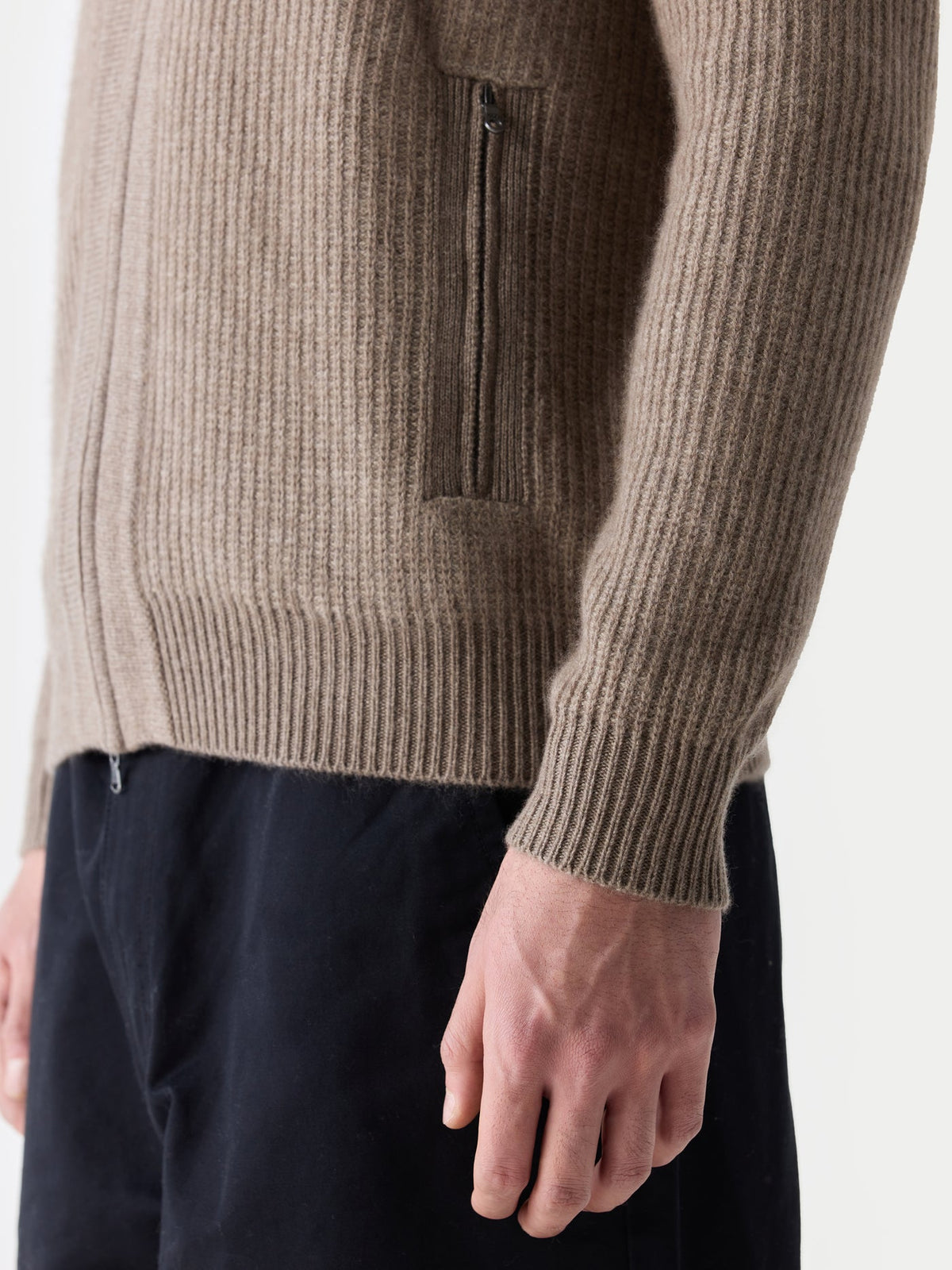Men's Twо-tone Full-zip Cashmere Cardigan — Taupe