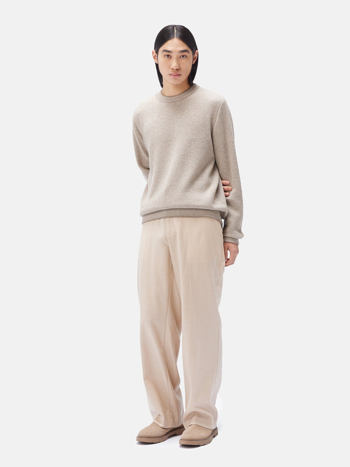 Men's Natural Color Cashmere Crewneck Sweater — Taupe