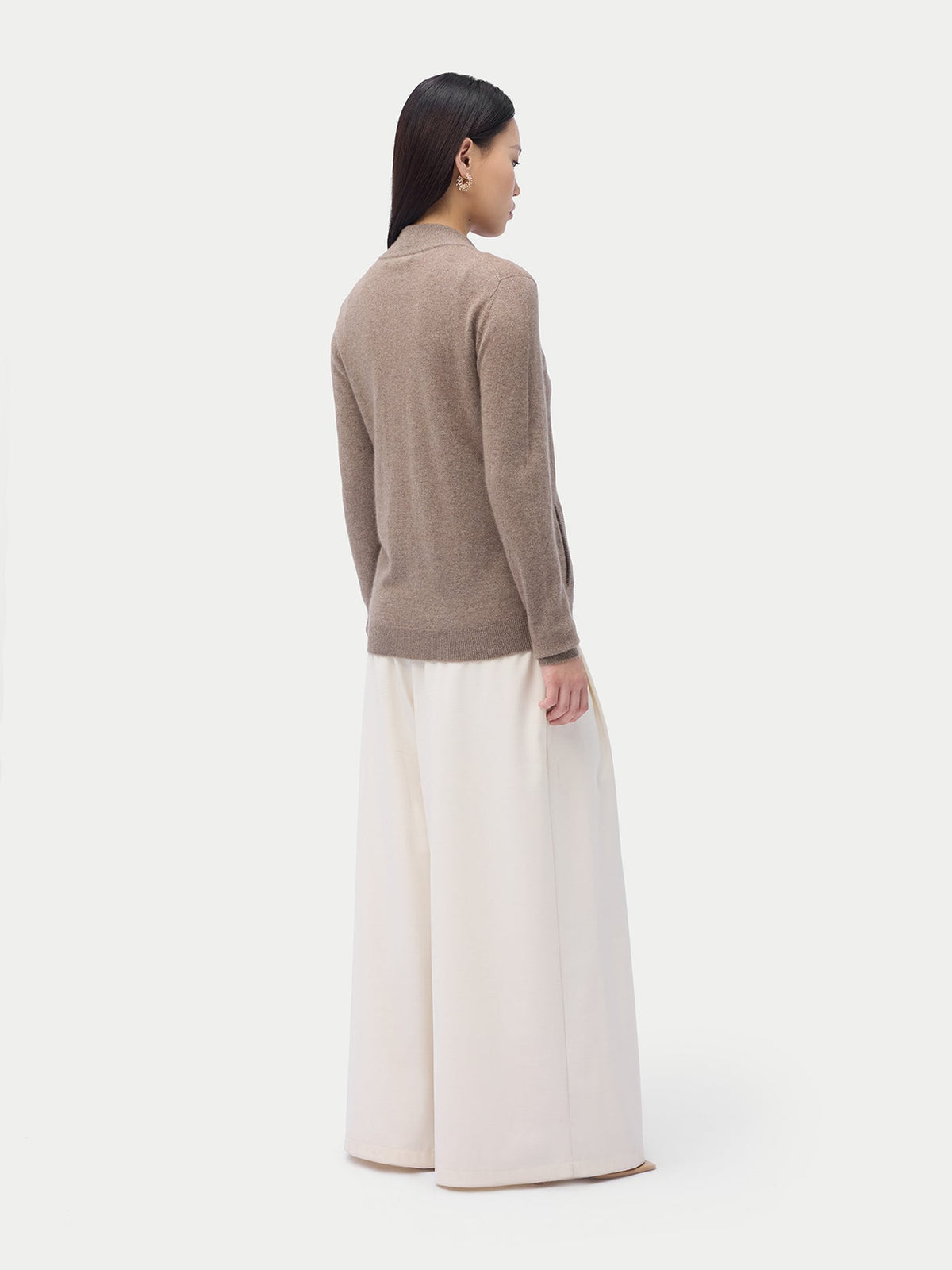 Essential Natural Color Cashmere Full-zip Cardigan — Taupe