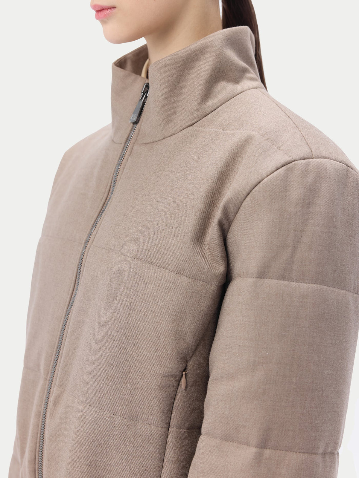 Natural Color Cropped High-neck Cashmere Jacket — Taupe